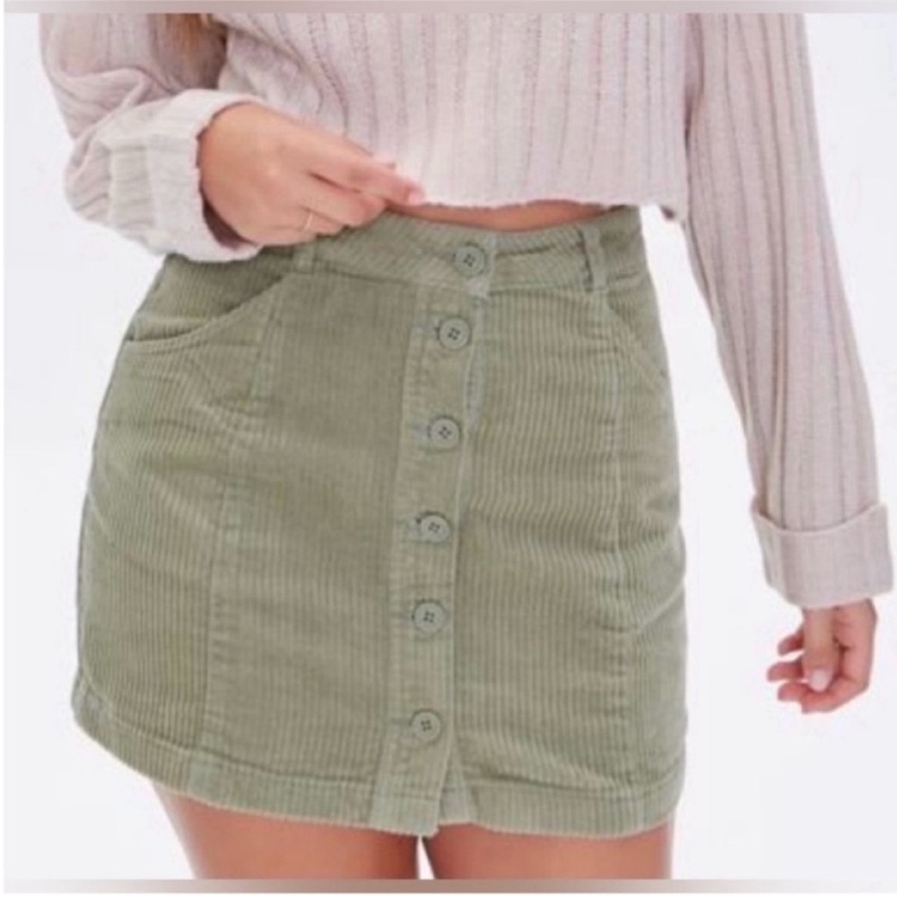 Forever 21 Sage Green Corduroy Button-Down Mini Skirt - Size Large